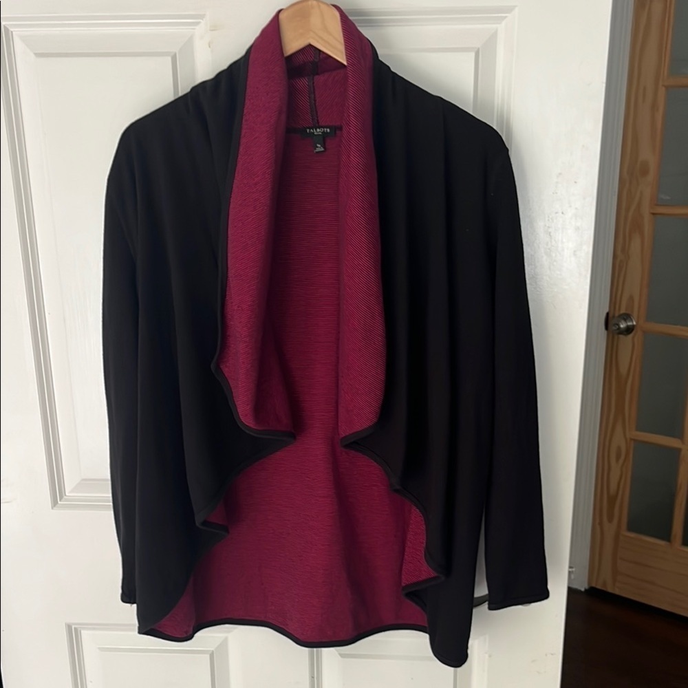 Talbots Cotton open front Black Cardigan Sweater size small petite